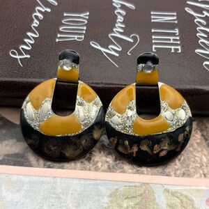 Vintage Resin Statement Earrings Abstract Geometric Retro